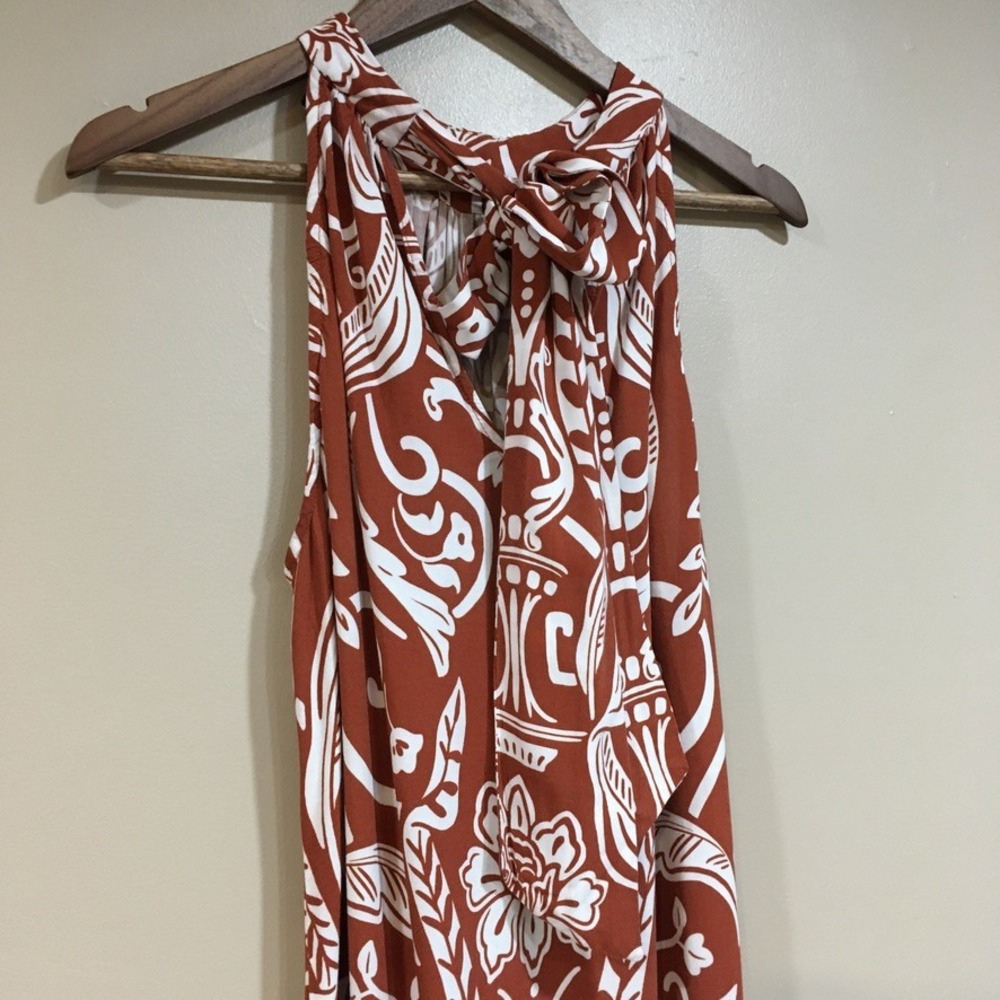 MSK Floral Halter Maxi Dress Womens L Rust Brown Paisley Boho Long Wedding Guest - Picture 7 of 12